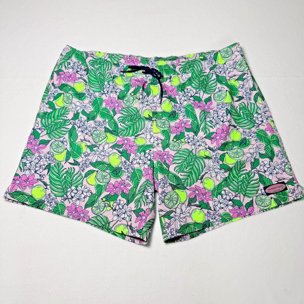 NWT Vineyard Vines Swim Trunks Mens XXL Pink Chappy Board Shorts Palm Floral Cit